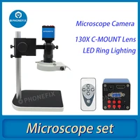 13mp hdmi vga usb digital video microscope camera 130x c mount lens 56led light electronic soldering workbench stand microscopio