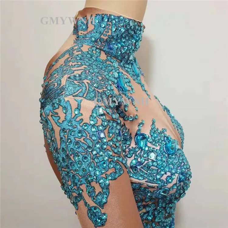 W4 женский сексуальный комбинезон с 3d принтом Синие стразы тянущиеся трико