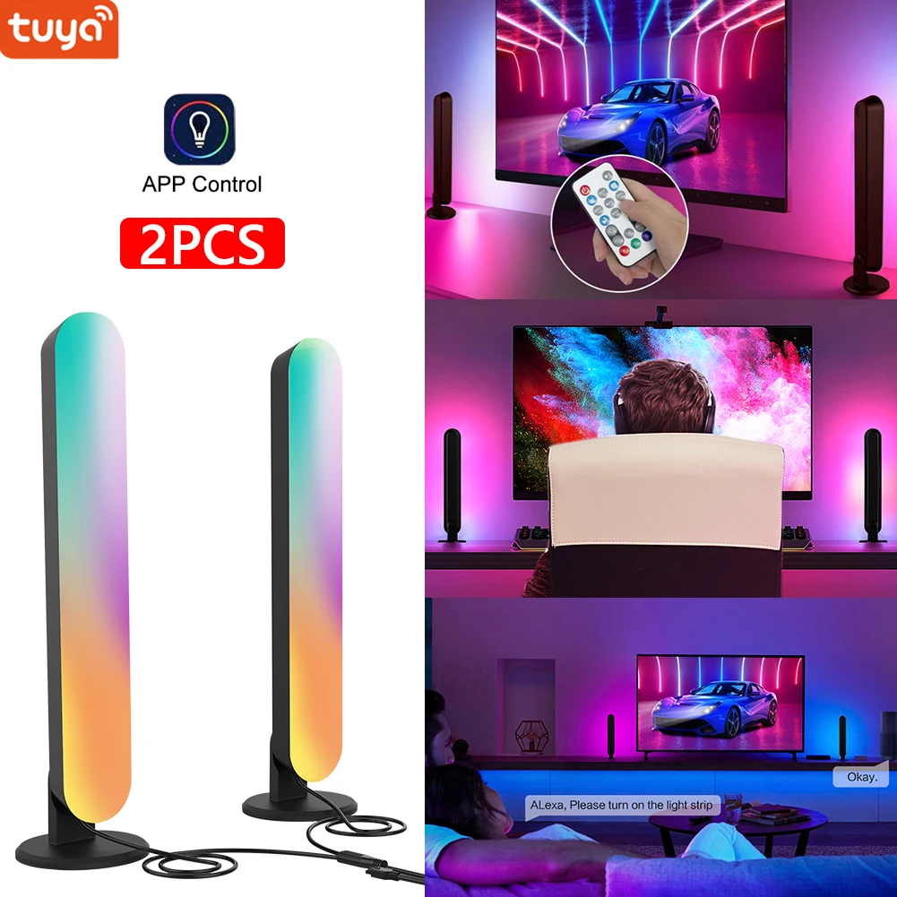 

2PCS Tuya Smart Atmosphere Light APP To Control Music Rhythm Light Bar WiFi+BLE RGB LED Light Bar Kit With Remote Control
