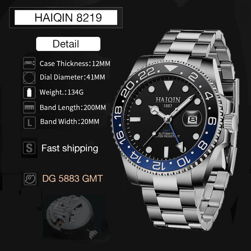 

2020 HAIQIN DESIGN 40MM Automatic Top Brand Luxury Men Mechanical Wristwatch Stainless Steel GMT Watch Men Watches reloj hombre
