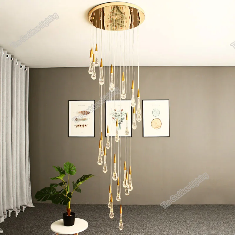 Lámpara de techo de cristal moderna para decoración del hogar, lámpara de gota de lluvia para arañas LED, escalera, cocina, sala de estar, iluminación interior de lujo