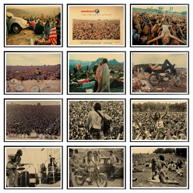 

1969 Woodstock rock music festival/retro craft paper decorative painting posters vintage paper craft Home Decor wall sticker