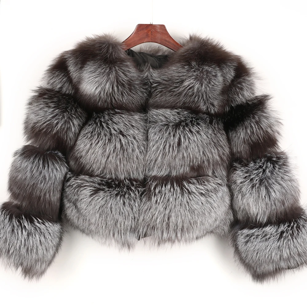 coat-45cm-2 Maomaokong, зимняя новая стильная куртка, женское плотное меховое пальто, куртка из натурального меха енота, высококачественное пальто из меха енота, теплое пальто с круглым вырезом - Цвет: coat-45cm-2