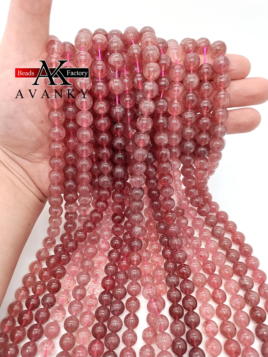 

Quality Natural Stone Strawberry Crystal Quartz Round Loose Beads 15" Strand 6 8 10 12 MM Pick Size For Jewelry Making