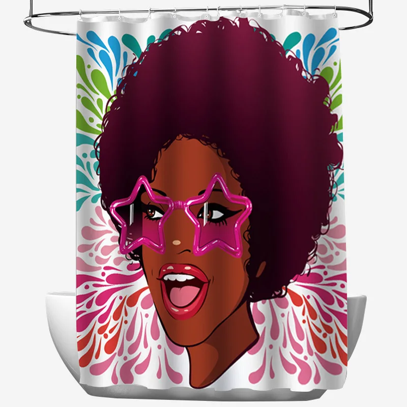 

Black African American Couple Couple Bathroom Shower Curtain African Women Bathroom Non-slip Carpet Bath Mat Carpet Set