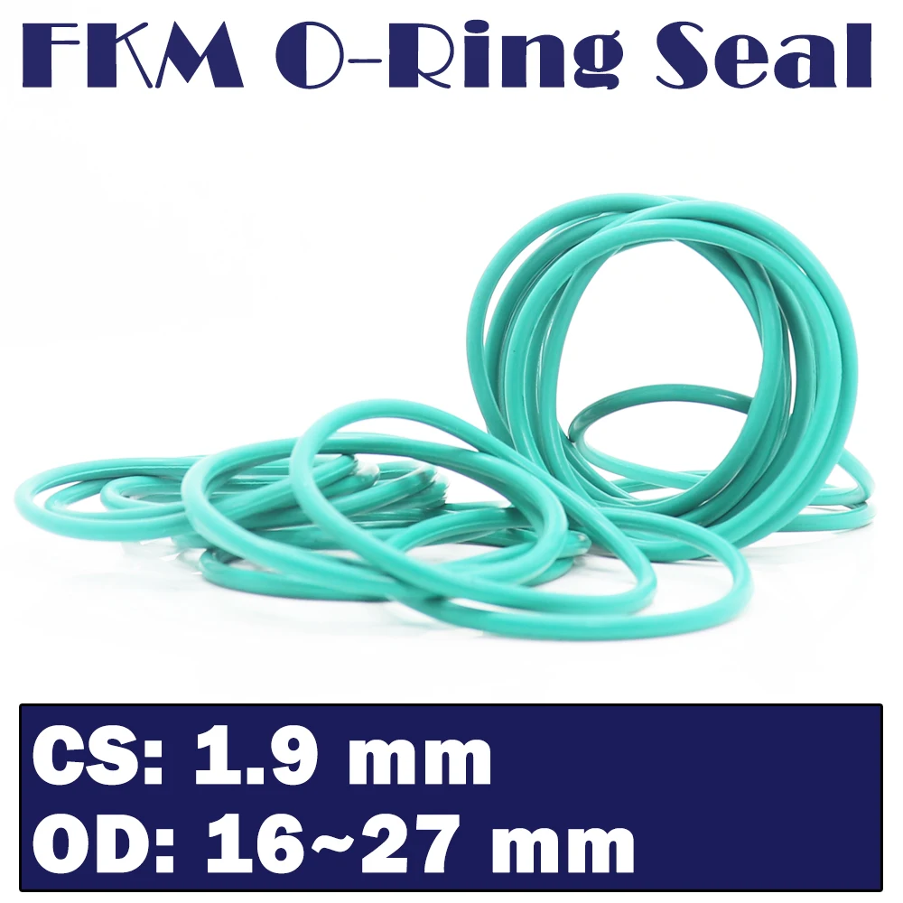 

CS 1.9mm FKM Rubber O RING OD 16/20/21/22/23/24/25/26/27*1.9 mm 100PCS O-Ring Fluorine Gasket Oil seal Green ORing