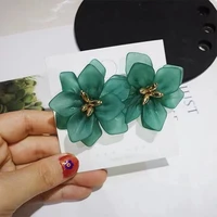 exquisite handmade retro lake blue acrylic large flower stud earrings for women short hot selling fashion jewelry wholesale