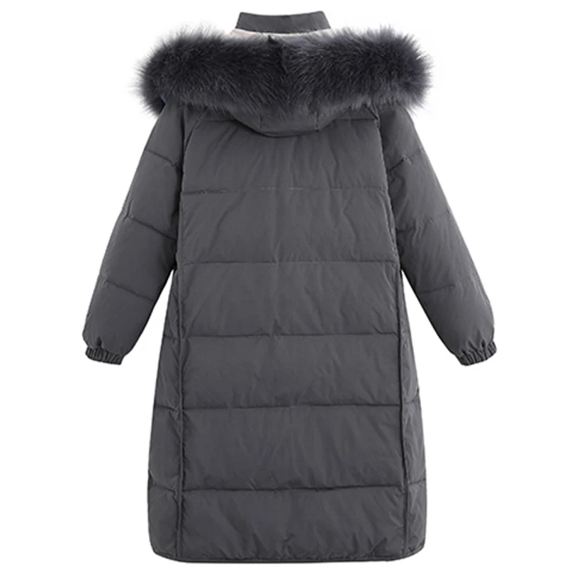 

Women's Winter Jacket Big Pockets X-long Hooded Woman Parkas Plus Size Loose Thick Fur Collar Casual Black Coat Female Overvoat