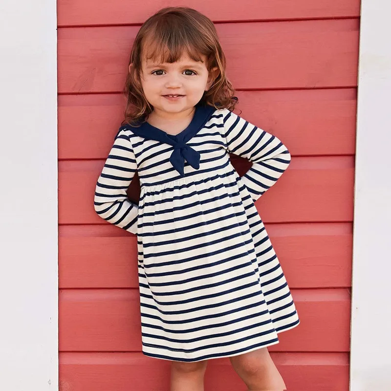 

Spring Toddler Girl Sailor Collar Dress Kids Cotton School Style Uniform Kids Clothes Baby Girls Princess Dress Vestidos 2T-7T