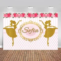 Gold Dance Ballerina Party Backdrop Pink Flowers Birthday Party Girls Bed Headboard Backgrounds for Photo Studio 7x5FT