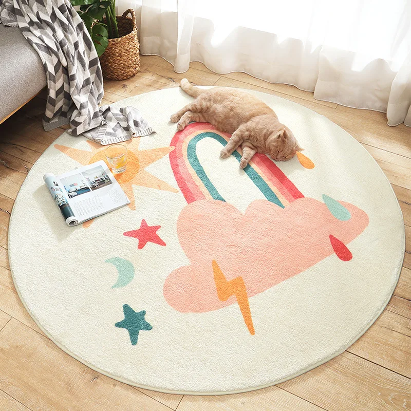 Cartoon Round Kids Bedroom Carpets Lamb Cashmere Home Living Room Non-Slip Carpet Sofa Tatami Bedside Rugs Baby Crawling Mat