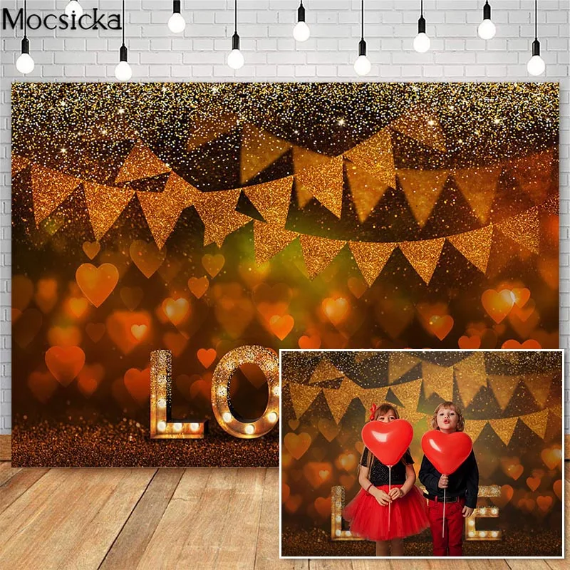 

Mocsicka ко Дню Святого Валентина с блестками фоновые фотографии боке неоновый любовь Декор-баннер на день рождения реквизит для фотосессии ст...