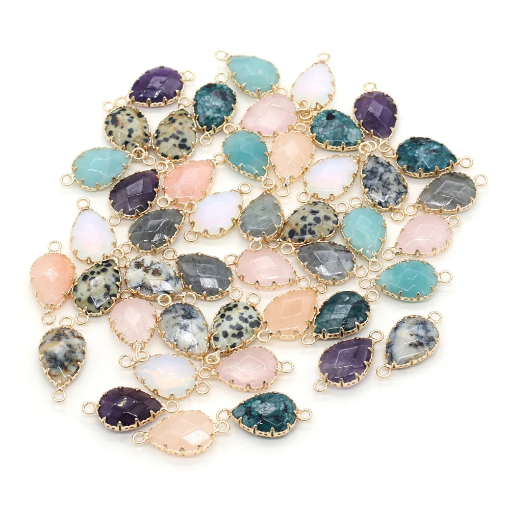 

Natural Stone Pendant Connectors Waterdrop Shape Crystal Agates Opal Stone Link Charms for Jewelry Making Necklace Bracelet
