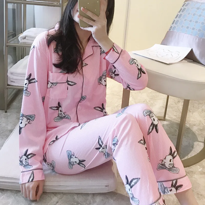 Осенняя Новинка женские пижамы топы с отложным воротником Женский пижамный