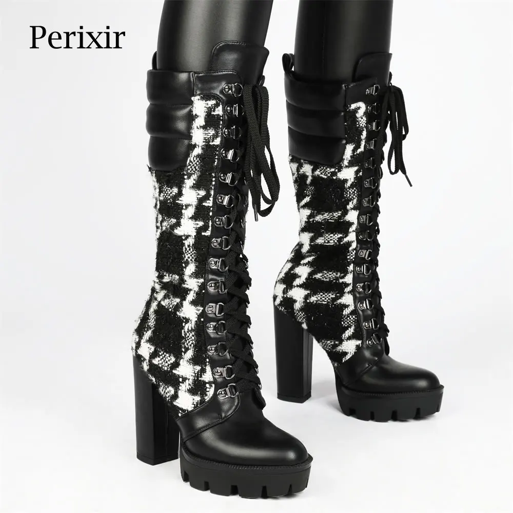 Perixir/женские сапоги Модные высокие с камуфляжным принтом Зимние до середины икры