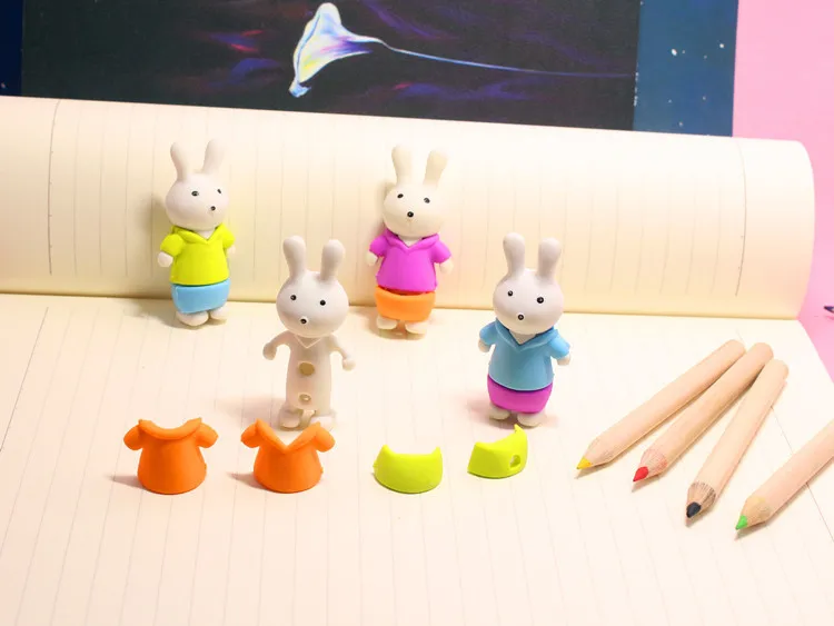 

XGZ 36pcs Cartoon Animal Eraser Bunny Three-dimensional Can Stand