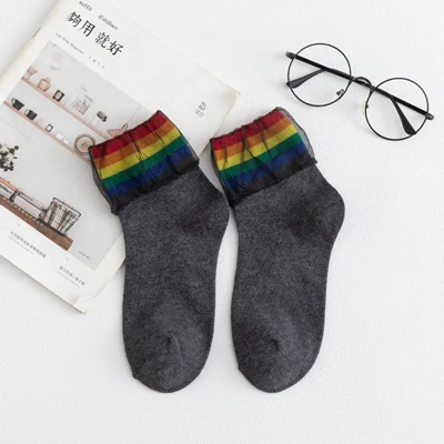 grey Креативные сетчатые радужные полосатые хлопковые женские носки, Модные осенние милые цветные носки, высокое качество, милые Молодежные Забавные милые носки - Цвет: grey