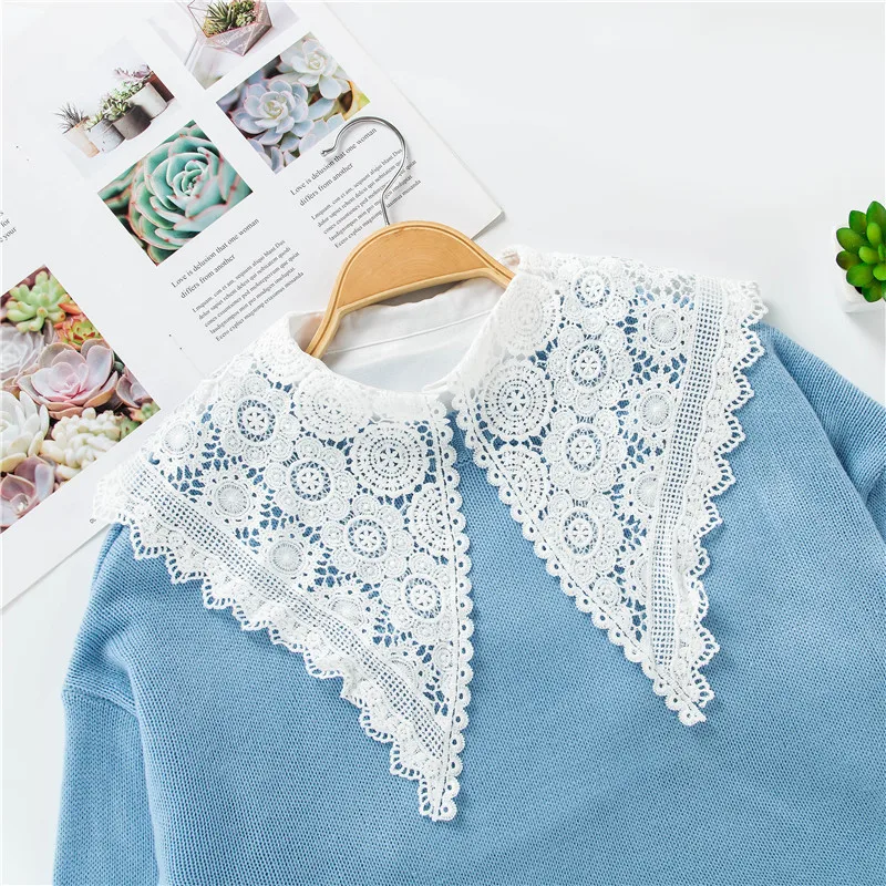 Linbaiway цветочный кружевной фальшивый воротник для женщин свитер половинная