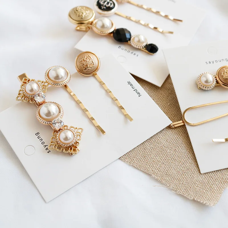 

3pcs/set Korean Style Hot Sale Hairpin Set Temperament Button Pearl Side Clip Female Hair Accessories for Women Hairclips Girls