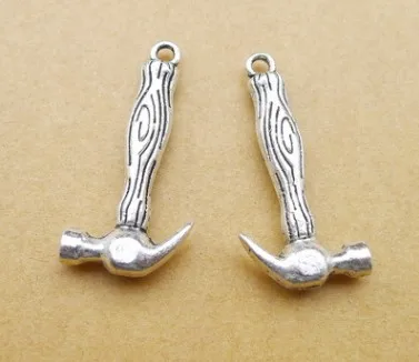 

Charm for making jewelry 5pcs 15x31mm antique silver color Hammer pendant charms