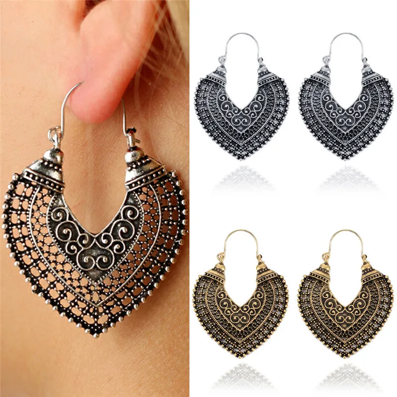 1 пара резные металлические полые серьги подвески с бронзовым покрытием в форме