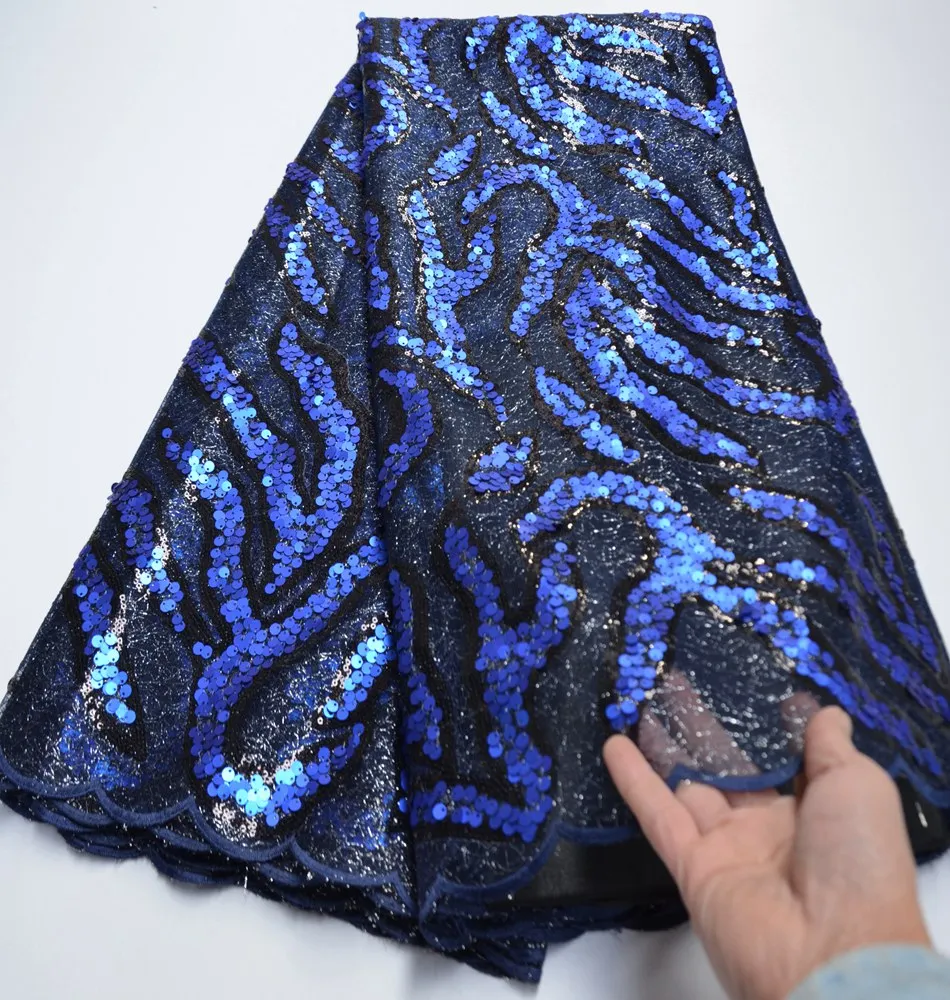 

New Nigeria lace Fabric High Quality Africa Lace Fabric French Embroidery With sequins Used for women Wedding dress TS8971