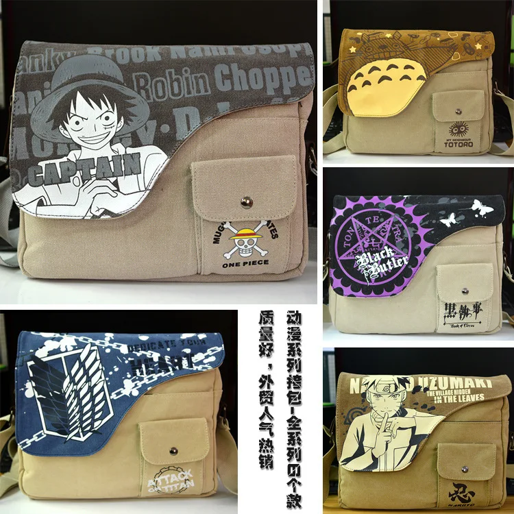 

Attack on Giant Sword Art Online Naruto Pirate Shoulder Bag Canvas Shoulder Bag Ninja Anime School Bag Black Butler
