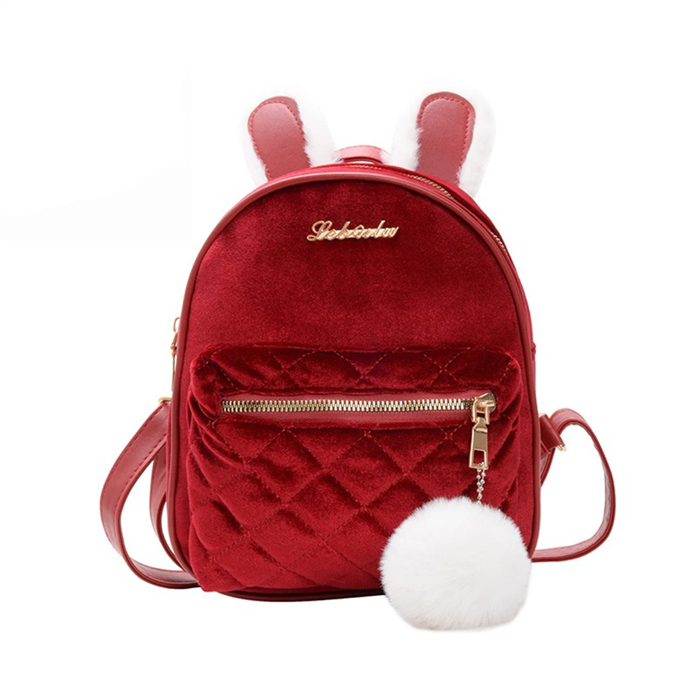 

2020 Newest Hot Toddler Kids Rabbit Ear Gold Velvet Backpack Rucksack Back To School Handbag Outdoor Baby Girl Velvet Bag