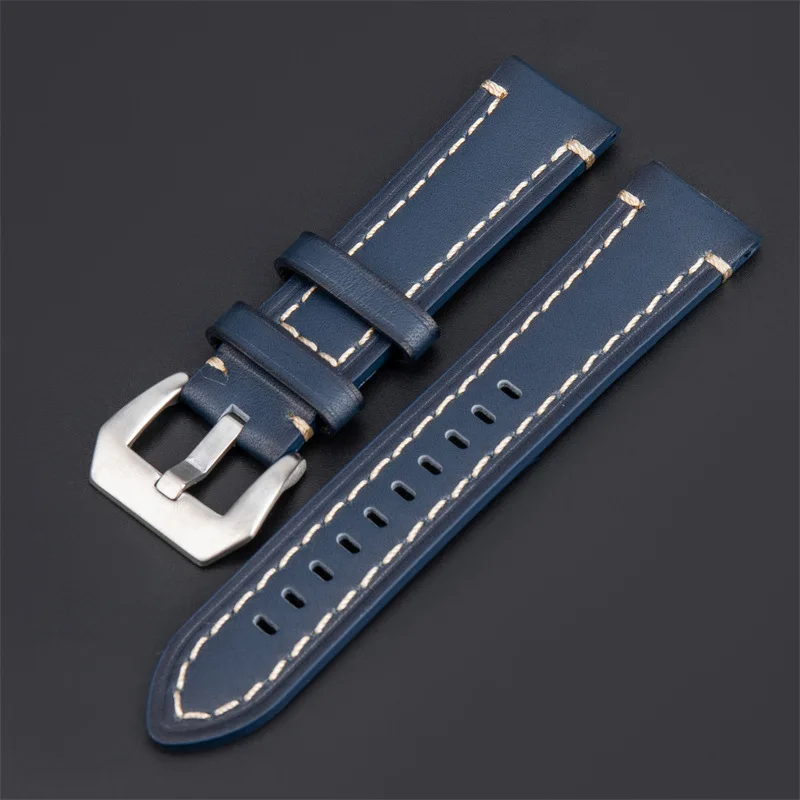 Cow Leather Watch Band 18mm 20mm 22mm 24mm Vintage Watch Strap Silver Buckle Bracelet Accessories for Panerai Fossil Watchband