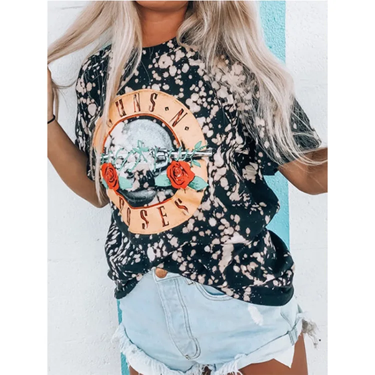 

2020 Vintage Guns And Roses T-shirts Women Summer 100% Cotton Rock Band Streetwear Women T-shirt Guns Roses Tee Shirt Homme