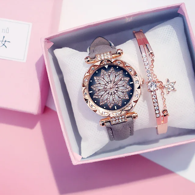 Gray Bracelet Женские часы, роскошные, звездное небо, браслет из нержавеющей стали, часы для женщин, кристалл, кварцевые наручные часы, женские часы, Relogio Feminino - Цвет: Gray Bracelet