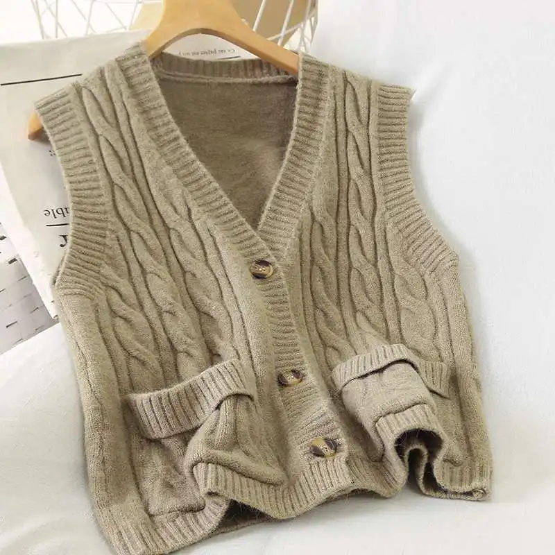 Жилет женский трикотажный в японском стиле винтажный топ с V-образным вырезом