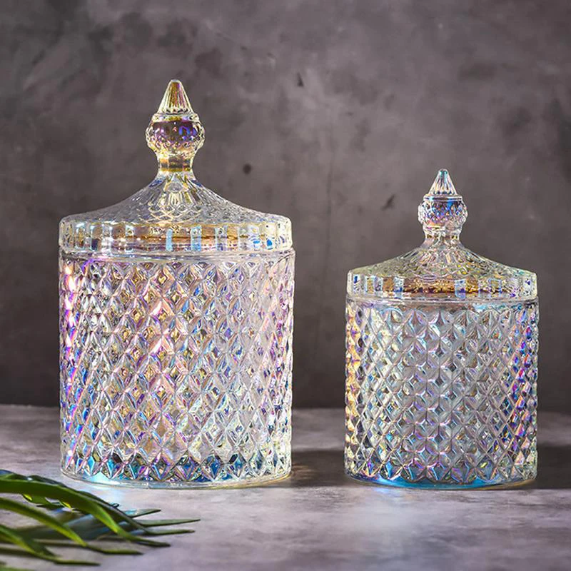 Европейский цвет Хрустальное стекло с крышкой банка для конфет Свадебный