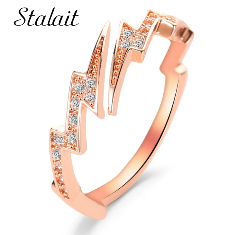 

Irregular Geometric Zircon Lightning Rings Rhinestone Creative Bridal Jewelry Rose Gold Luxuri Design Ring For Woman Wholesale