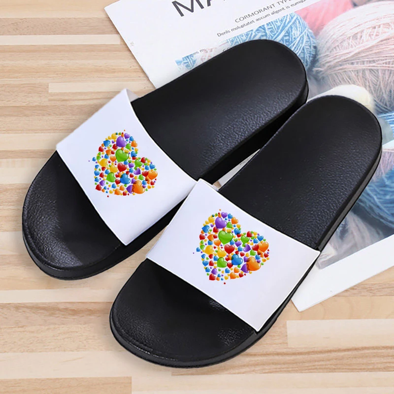

2021 women slippers Love flower beautiful pattern summer sandals Beach Slides Home Slippers Slip on Sandals Female Flip Flops