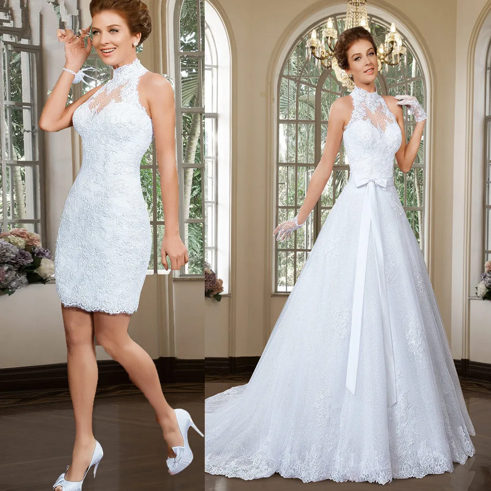 

2020 Vestido De Noiva Renda Removable skirt Sexy Lace Robe De Mariage Two Pieces Bridal Gown mother of the bride dresses