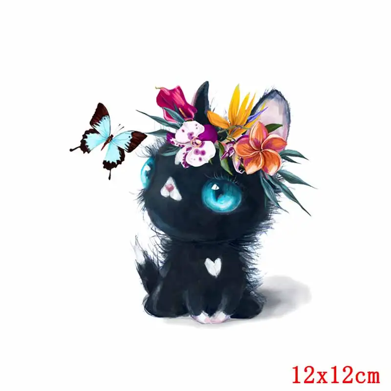 Термоклейкие нашивки с изображением хиппи кота для одежды наклейки мультяшных