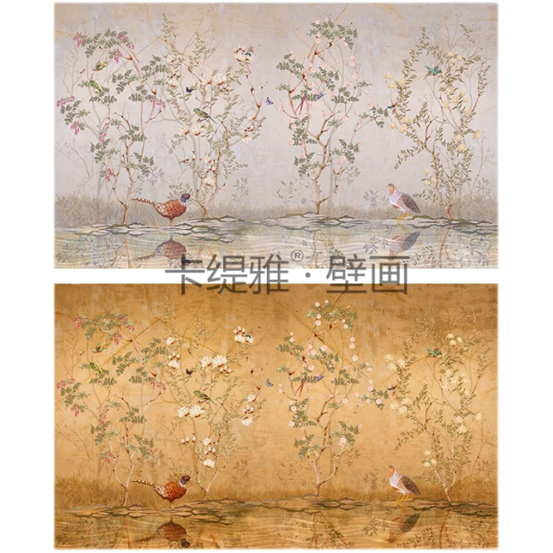 Custom flower and bird wallpaper new Chinese pastoral living room bedroom sofa background wall hotel decorative mural | Обустройство