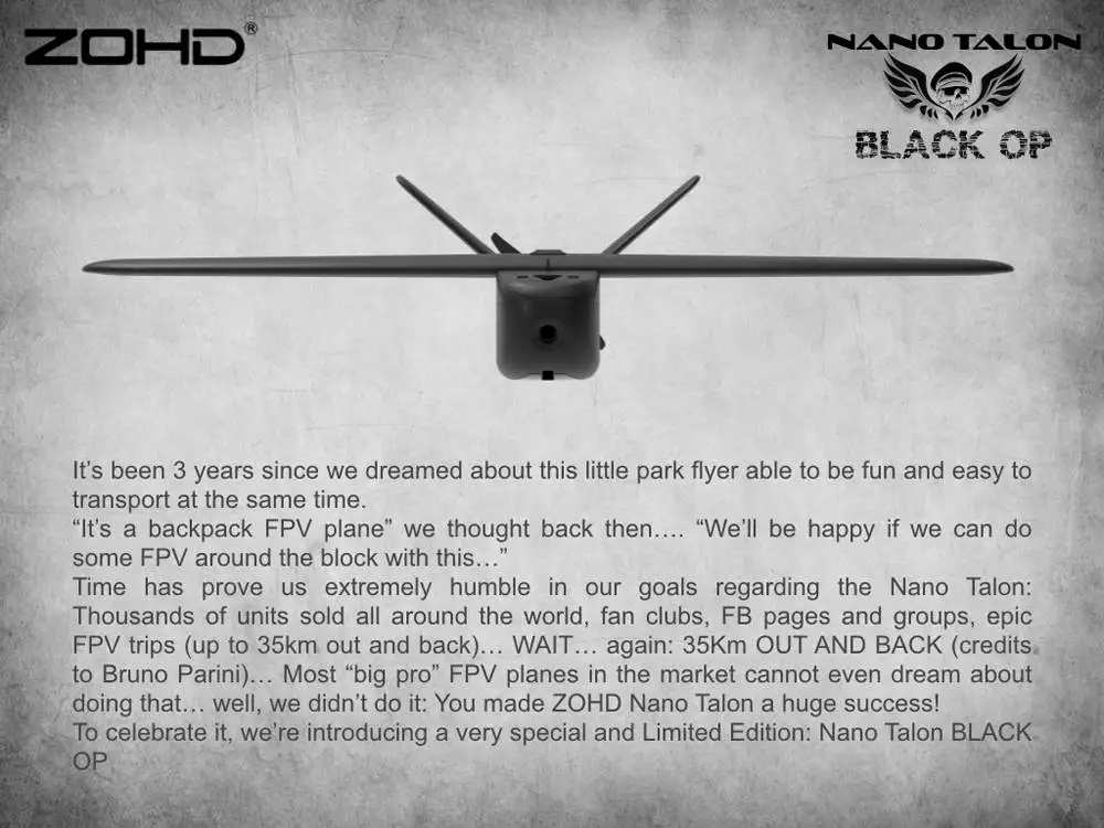 ZOHD Talon черный/белый OP 860 мм размах крыльев AIO V-Tail EPP FPV крыло RC самолет PNP w/FPV готов Ограниченная серия гироскоп