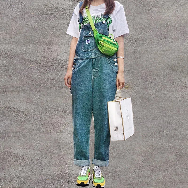 Женский комбинезон джинсовый женский свободный цельный корейский Ретро большие