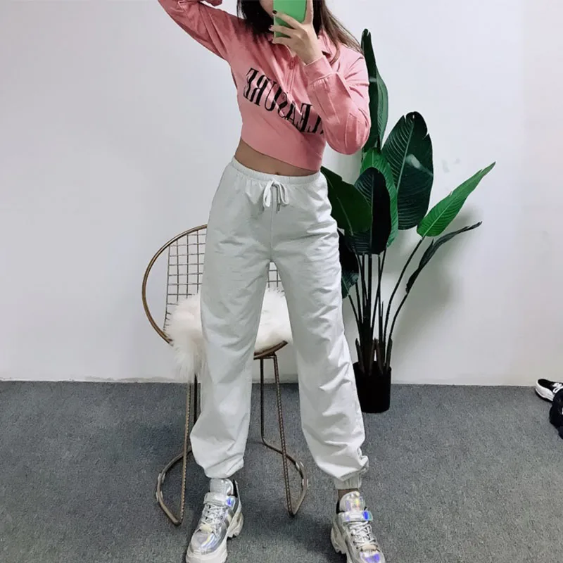 Женские готические брюки с высокой талией однотонные свободные спортивные в