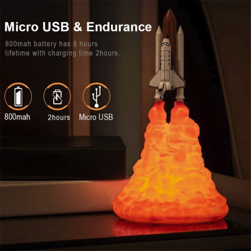 3D-печать Космический Шаттл лампа ночник зарядка через USB лунная для любителей