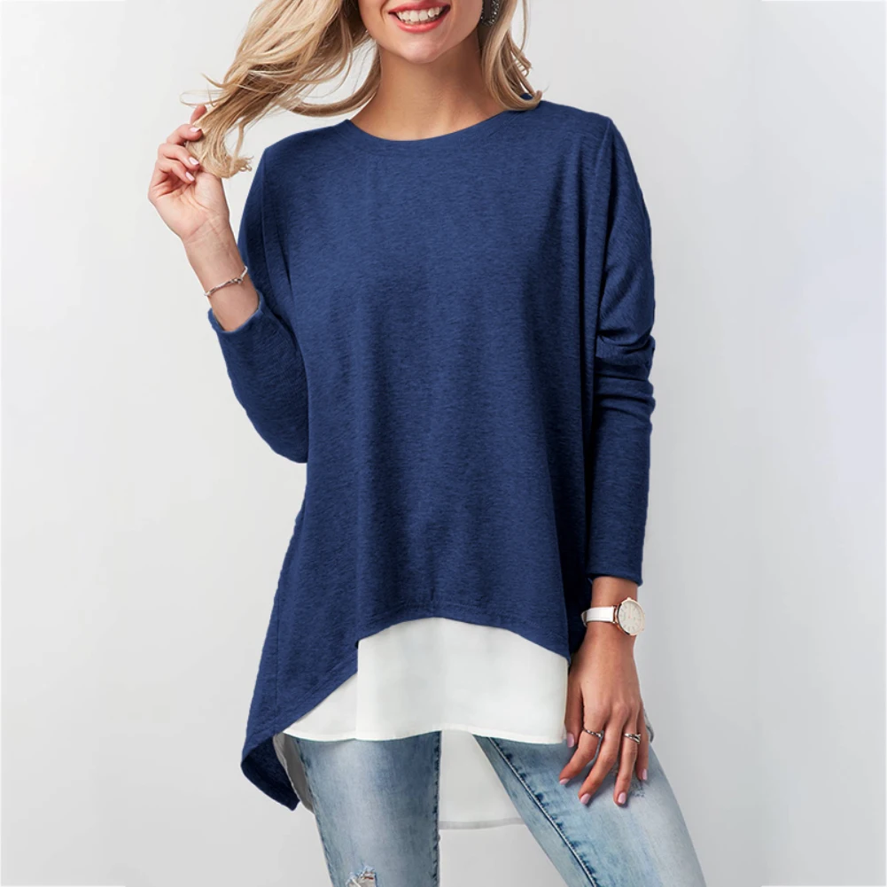 Женская блузка с длинным рукавом и круглым вырезом|Блузки| |