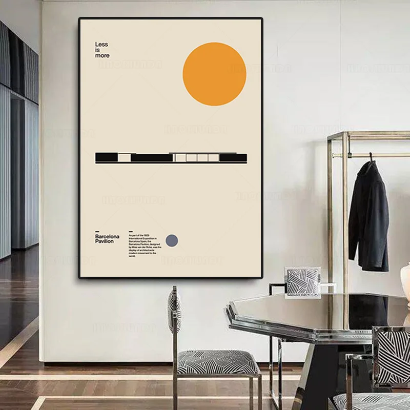 Плакат Барселона павильон лудпариков риэс ван дер рохэ минимальный дизайн для