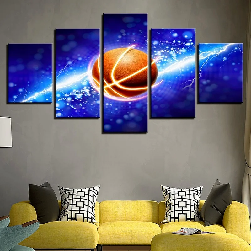

No Framed Basketball theme pentathic 5 Pcs Canvas Picture Canvas Print Wall Art Painting Wall Decor for Living Room