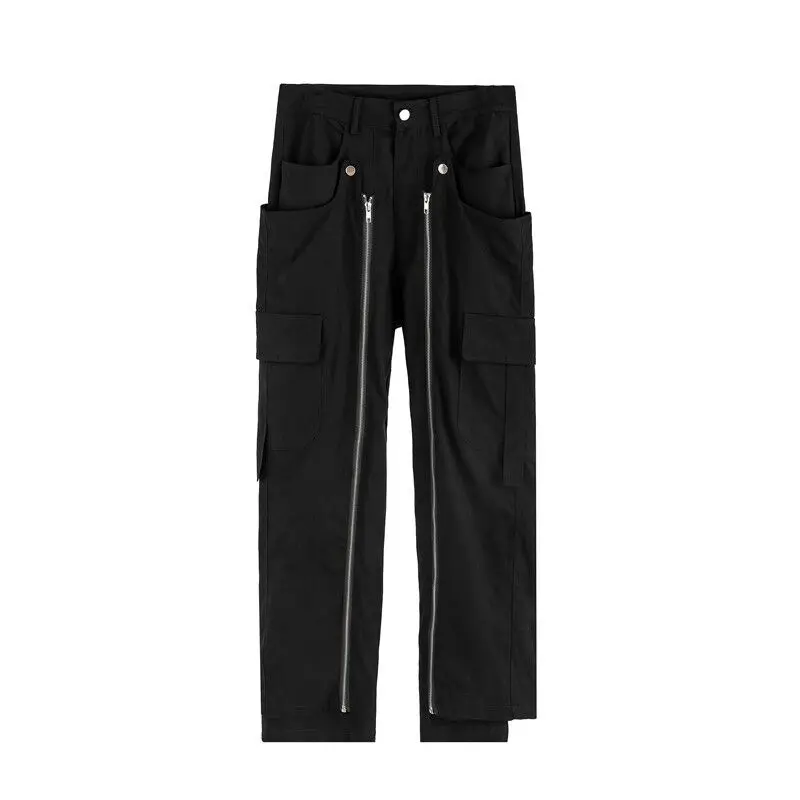 

Men's new zipper design Street Fashion Hip hop big pocket straight pants