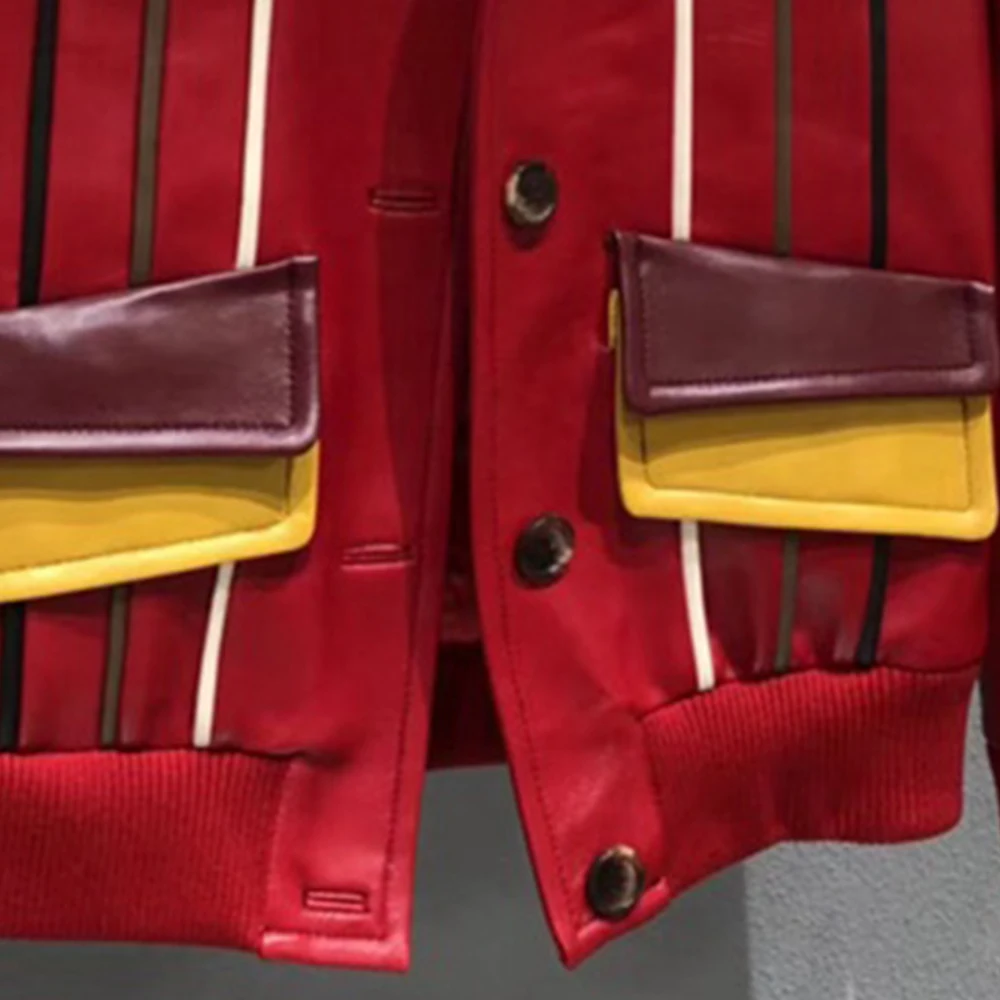 Осень женская кожаная обувь Пальто Повседневное смешивания Цвет однобортный