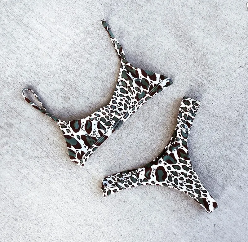 2020 Sexy Women Bandage Bikini Push-up Animal Print Leopard High Waist Beach Swimsuit bandeau Padded Bra Bathing Suit Swimwear |