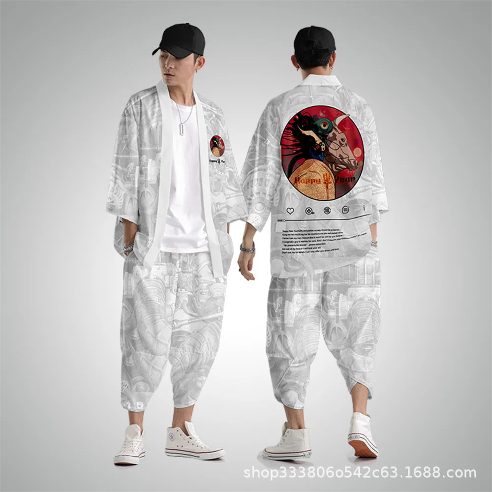 Мужское японское кимоно Оби юката кардиган мужское традиционное жакет и брюки