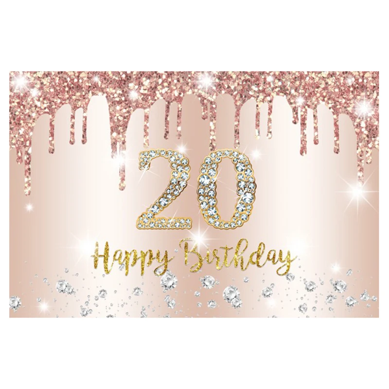 

20th birthday decoration background birthday party shiny glitter gold dots pink and gold party banners children's studio props